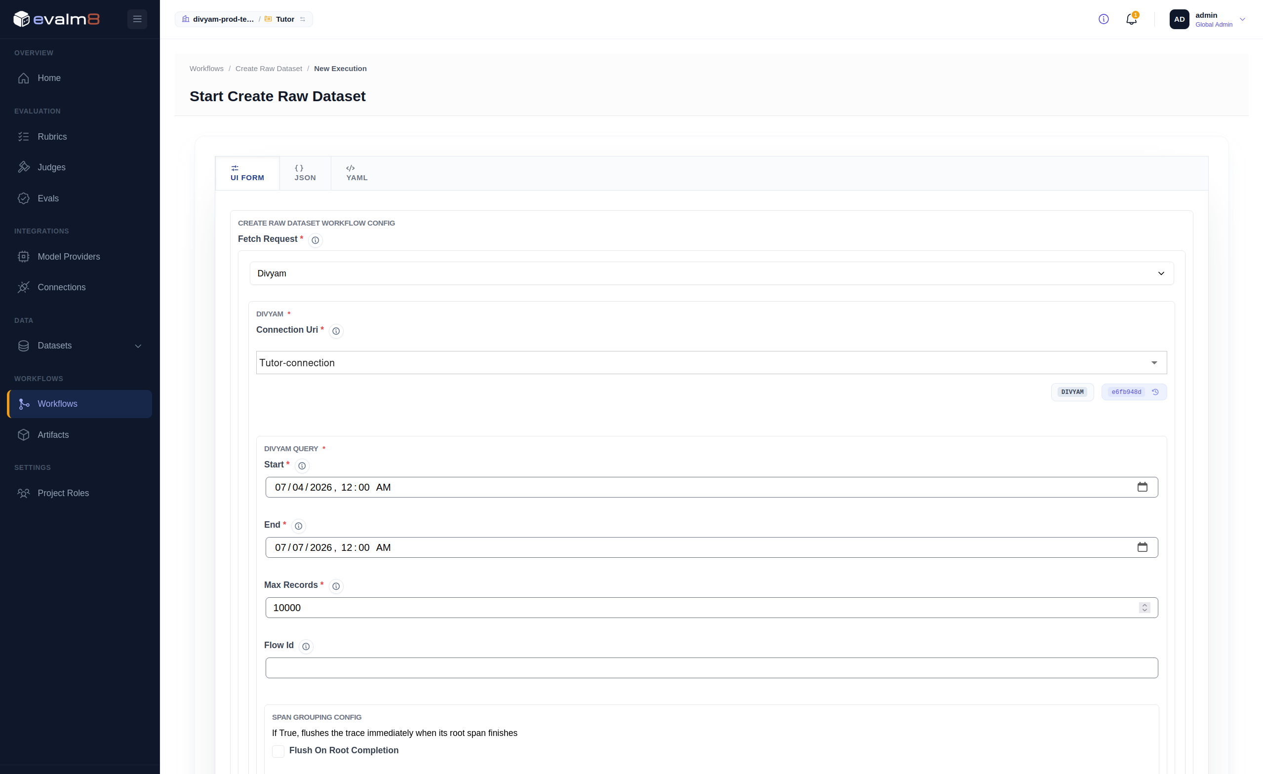 Create Raw Dataset workflow