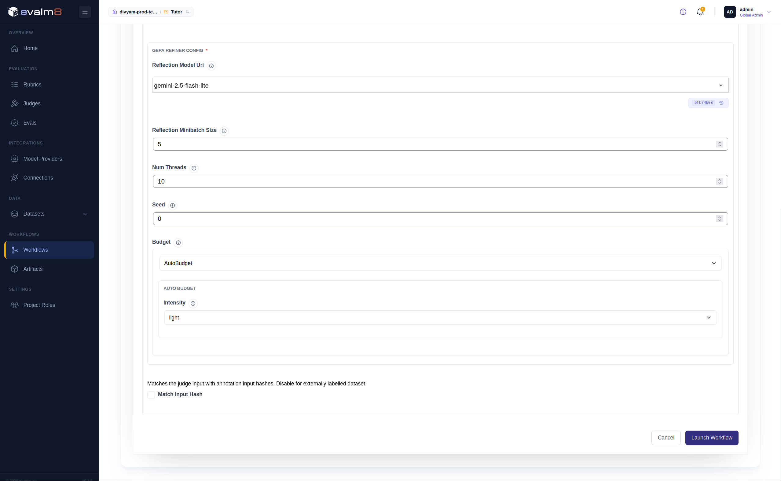 Refine workflow parameters